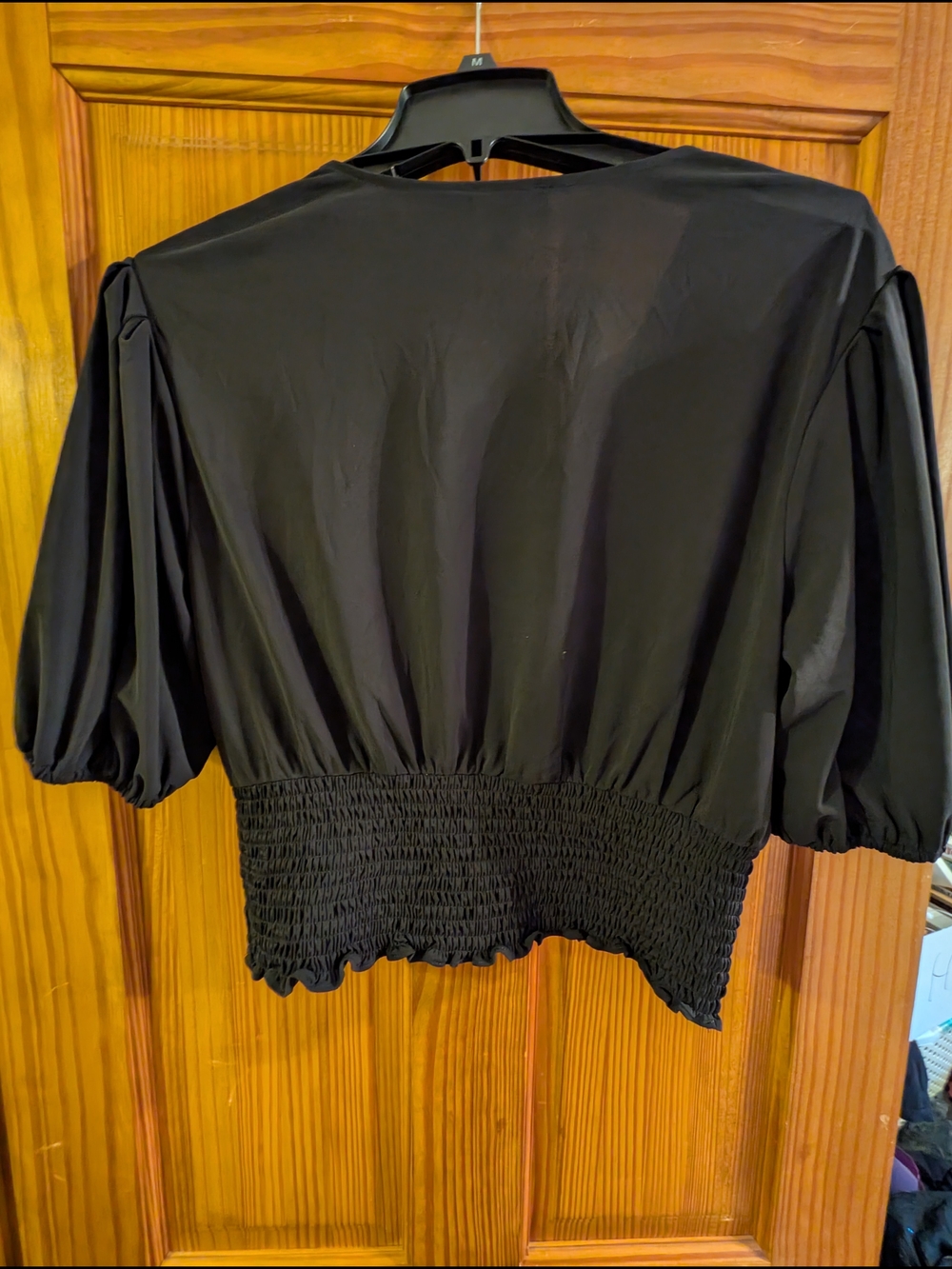 Express Black Smocked Waist Short Sleeve Blouse